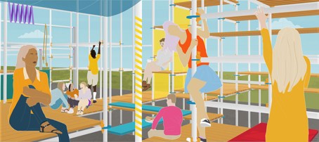 Drawings from Saved by the Bell: A Feminist Approach to High School Architecture by Ekta Nathu.