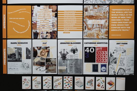 Exhibition set up from Saved by the Bell: A Feminist Approach to High School Architecture by Ekta Nathu.